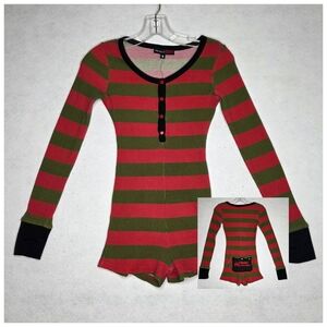 Dolls Kill x Horror Freddy Krueger Stripe Thermal Romper Nightmare On Elm Street